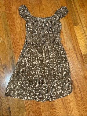 Brown Smocked Waist Ruffle Kids Dress